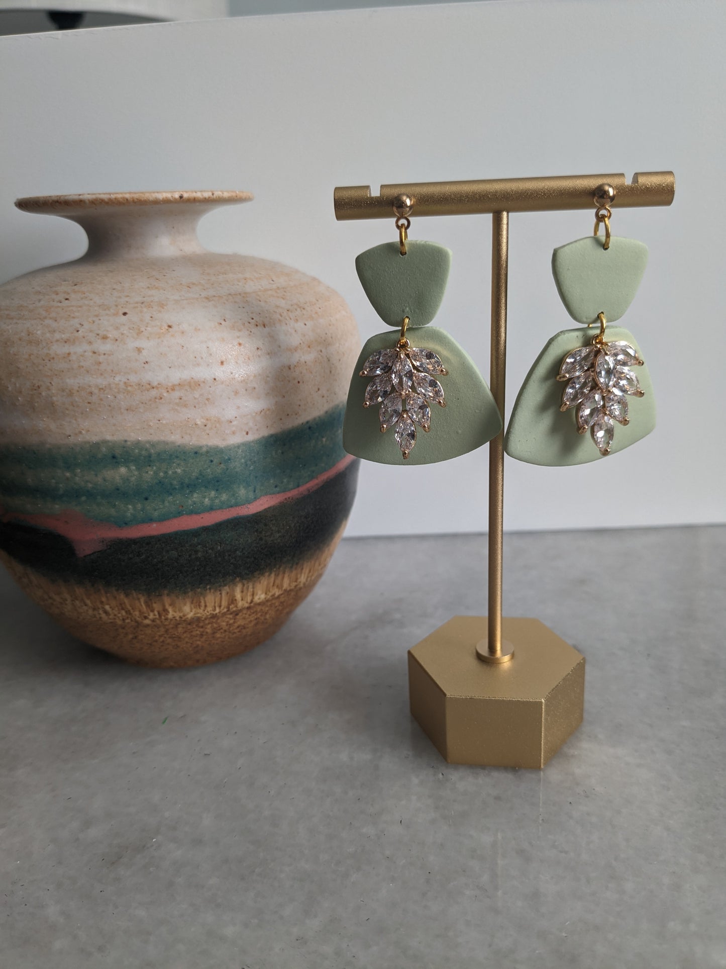 Sage green with gem dangles