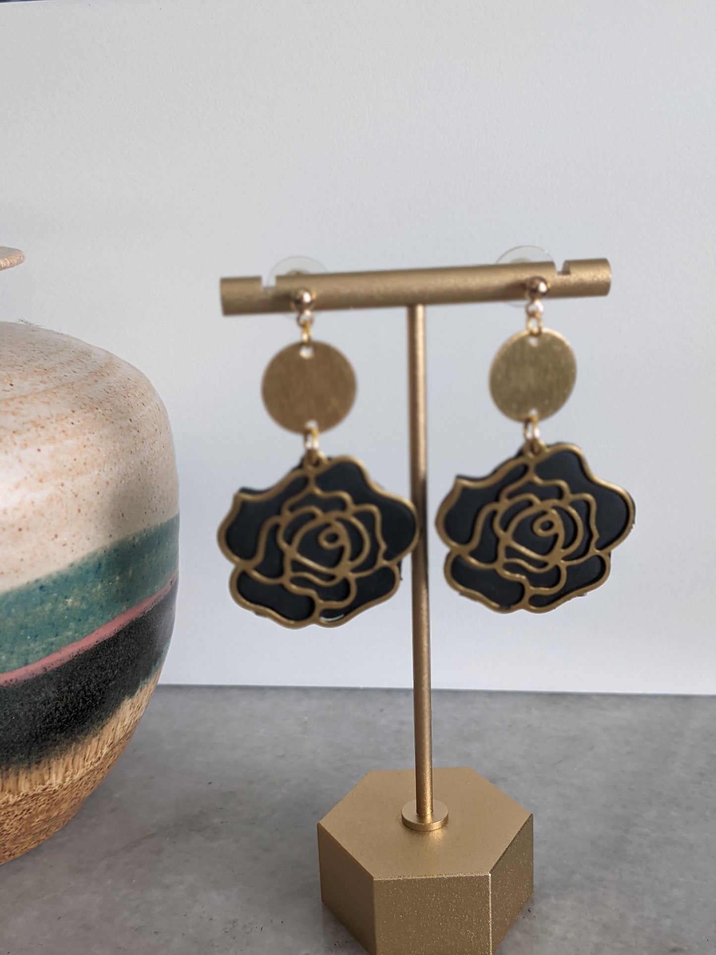 Black rose earrings